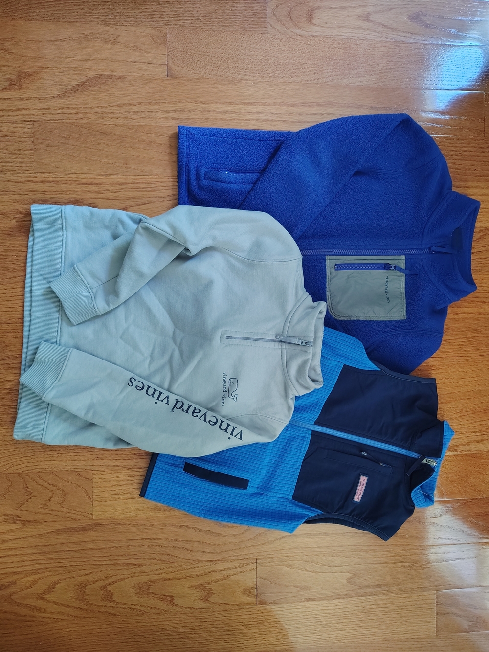 Vineyard Vines Kids Light Gray Quarter-Zip Pullover, Blue Vest And Jacket